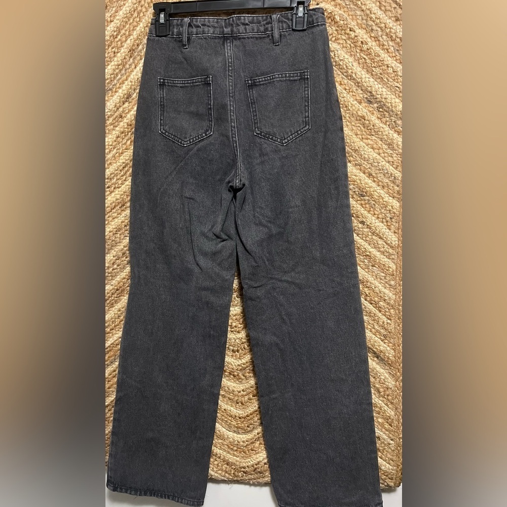Princess Polly Women's Black Wide Leg Denim Jeans,Slit Cuffs,Size US 4 - Picture 2 of 8